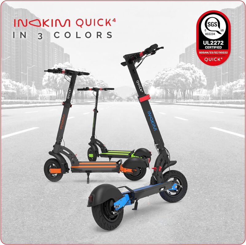 INOKIM Quick 4 Electric Scooter Adults, Powerful 600W (1100W Max) Motor, 44 Mile Range, 25 MPH, 10" Pneumatic Tires, Front & Rear LED Light, Quick Foldable, Dual Suspension System