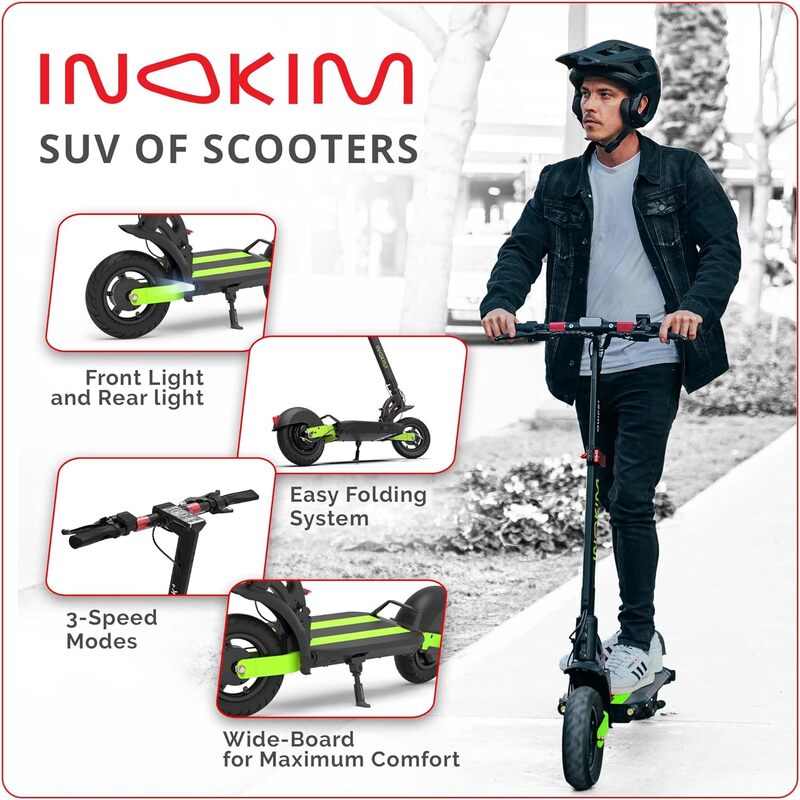 INOKIM Quick 4 Electric Scooter Adults, Powerful 600W (1100W Max) Motor, 44 Mile Range, 25 MPH, 10" Pneumatic Tires, Front & Rear LED Light, Quick Foldable, Dual Suspension System