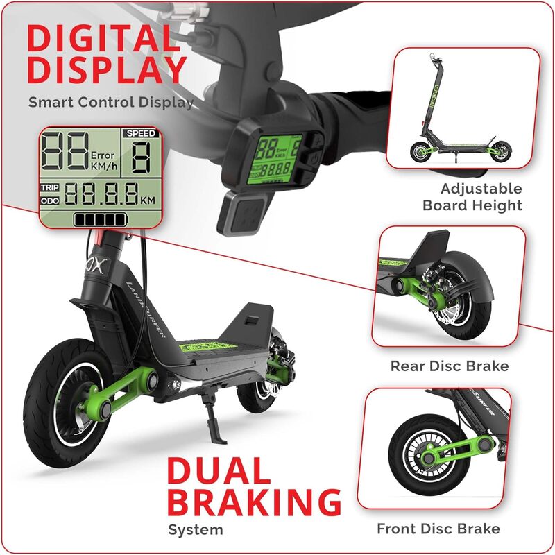 INOKIM OX Super Electric Scooter - Powerful 1000W Brushless Hub Motor, 60-Mile Range, Adjustable Suspension, 27.9 MPH Top Speed, 10" Pneumatic Tires, Rear LED Light, Foldable