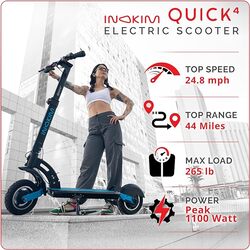 INOKIM Quick 4 Electric Scooter Adults, Powerful 600W (1100W Max) Motor, 44 Mile Range, 25 MPH, 10" Pneumatic Tires, Front & Rear LED Light, Quick Foldable, Dual Suspension System