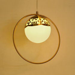 Salhiya Lighting Modern Single Opal Glass Ball Vintage Hoop Pendant Light, TP20190806A-1BR, Bronze Brown