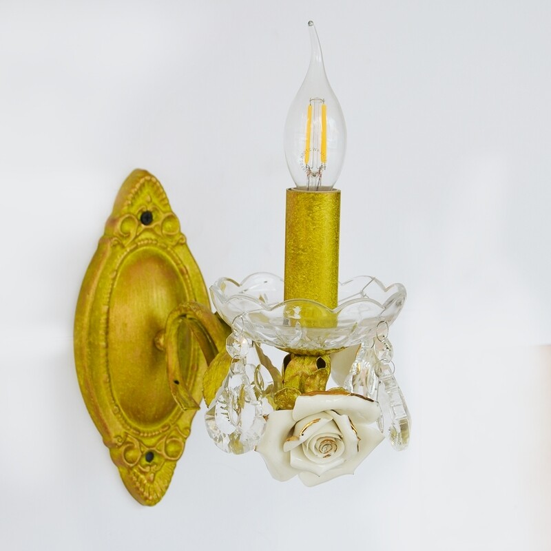 

Salhiya Lighting Indoor Flower Candle Wall Light, E14 Bulb Type, 1 Arm, W0895, Gold