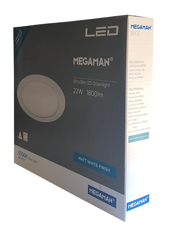 Megaman Sage Ultra Slim Ceiling Downlight, LED Bulb Type, 22W, FDL72100V0EX, 6500K-Daylight