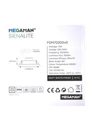 Megaman Sienalite Integrated Ceiling Downlight, LED Bulb Type, 13W, FDM70200v0, Daylight