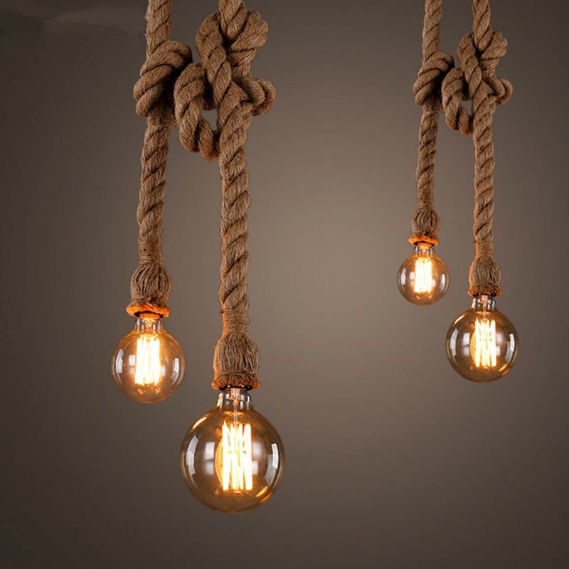 Salhiya Lighting Veronica Suspension Indoor Hanging Pendant Light, E27 Bulb Type, Retro Style, Double Hemp Rope, Brown