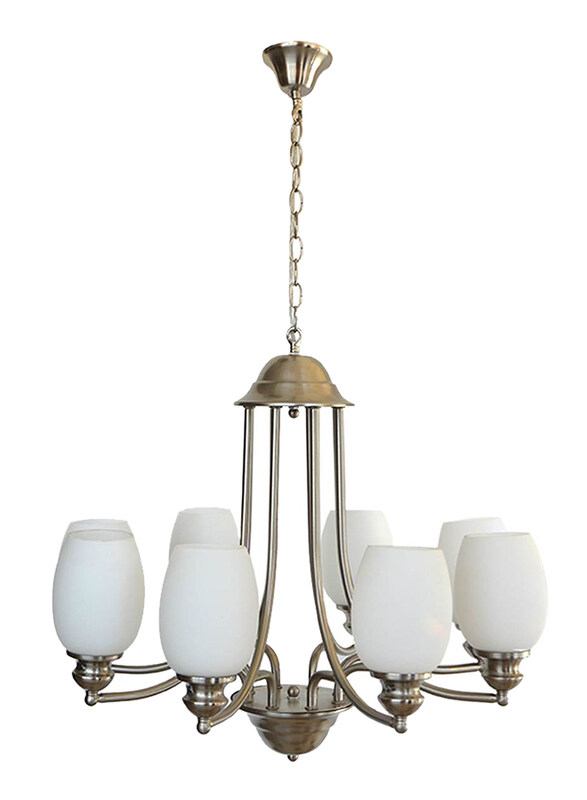 

Salhiya Lighting Uplight Chandelier, E27 Bulb Type, 8 Arms, 7015, Satin Nickel