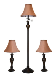 Salhiya Lighting 1 Floor Lamp with 2 Table Lamps Set, E27 Bulb Type, Brass/Ceramic Material, 8003, Black/Brown