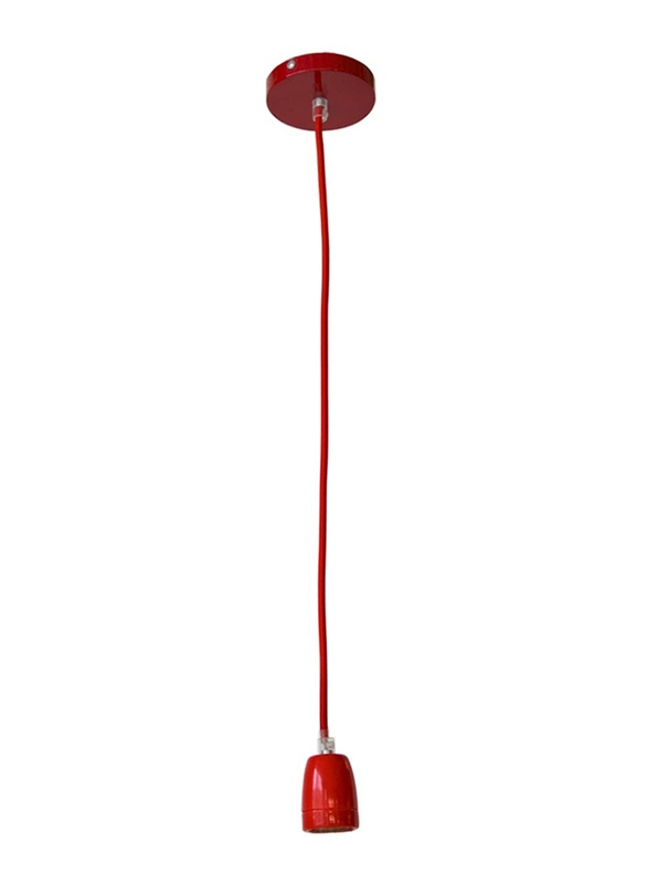 Salhiya Lighting Veronica Suspension Indoor Ceramic Hanging Pendant Light, E27 Bulb Type, Braided Cable, Retro Style, 68/19, Red