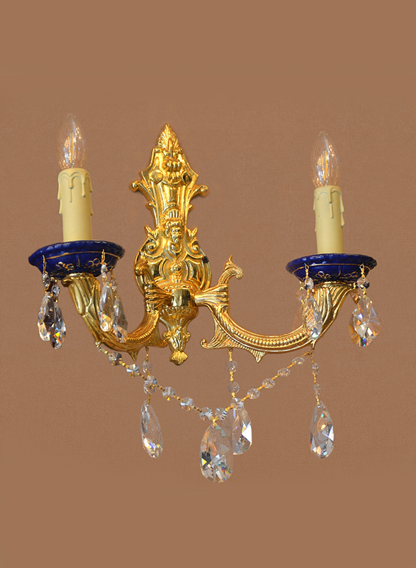 Salhiya Lighting Indoor Crystal Candle Wall Light, E14 Bulb Type, 2 Bulbs, RY95157, White/Gold