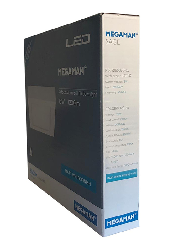 Megaman Sage Surface Mounted Ceiling Downlight, LED Bulb Type, 15W, FDL72500v0EX, 6500K-Daylight