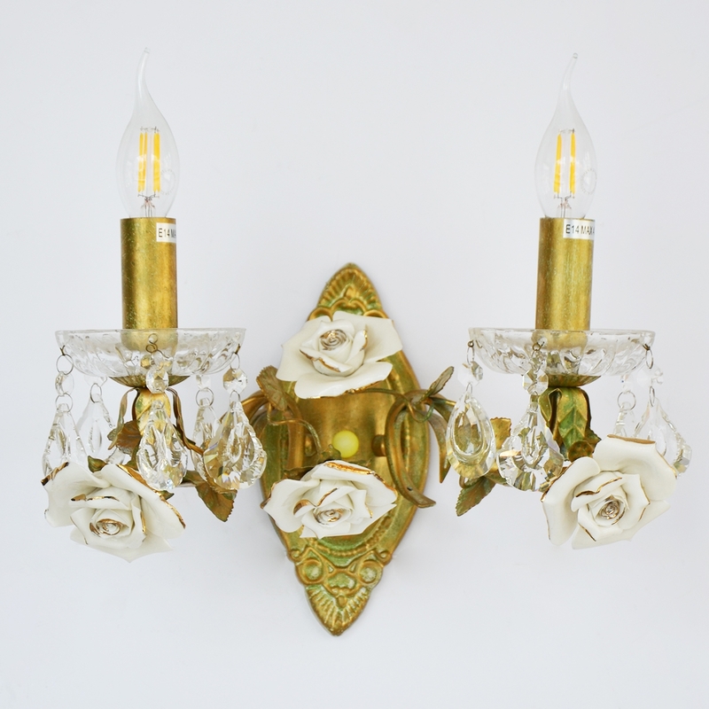 Salhiya Lighting Antique Candle Flower Wall Light, E14 Bulb Type, W0895-2, Green