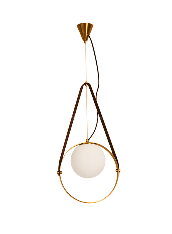 Salhiya Lighting Modern Single Opal Glass Ball Vintage Hoop Pendant Light, TP20190806C-1M, Bronze Brown
