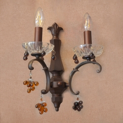 Salhiya Lighting Indoor Crystal Candle Wall Light, E14 Bulb Type, 2 Arms, RY95363, Brown