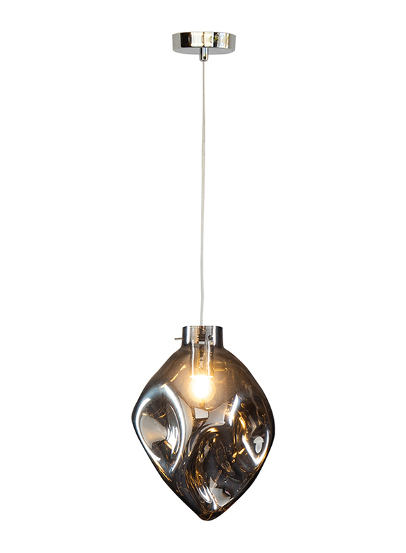 Salhiya Lighting Evelyn Indoor Glass Ceiling Pendant Light, E27 Bulb Type, D183SK, Chrome/Smoky