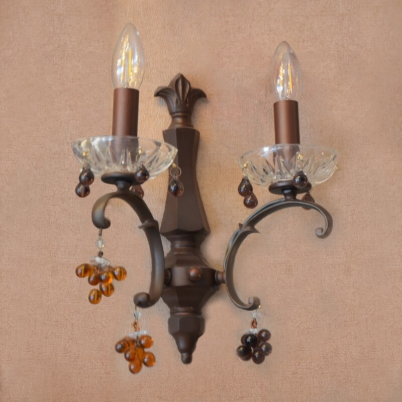 

Salhiya Lighting Indoor Crystal Candle Wall Light, E14 Bulb Type, 2 Arms, RY95363, Brown