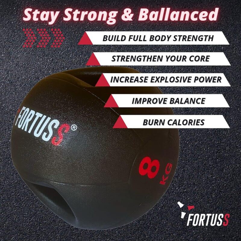 FORTUSS Medicine Ball Dual Grip Handle 8 KG, Exercise Weighted Med Ball with Handles for Abs, Strength Training & Core Balance Workout