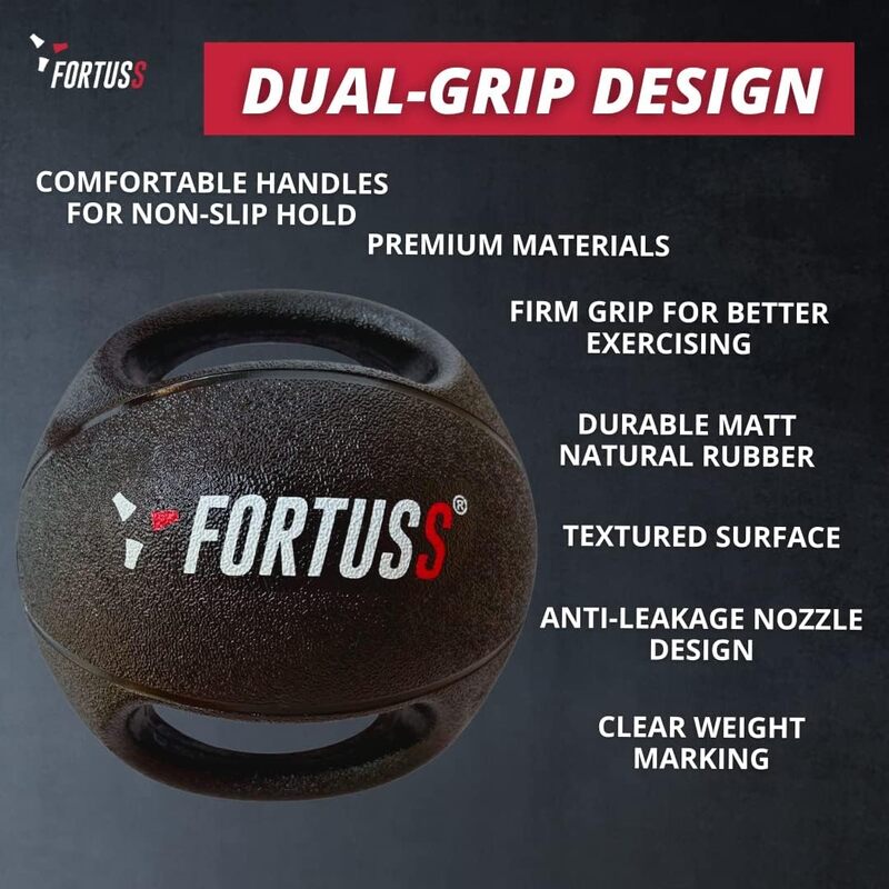 FORTUSS Medicine Ball Dual Grip Handle 6 KG, Exercise Weighted Med Ball with Handles for Abs, Strength Training & Core Balance Workout