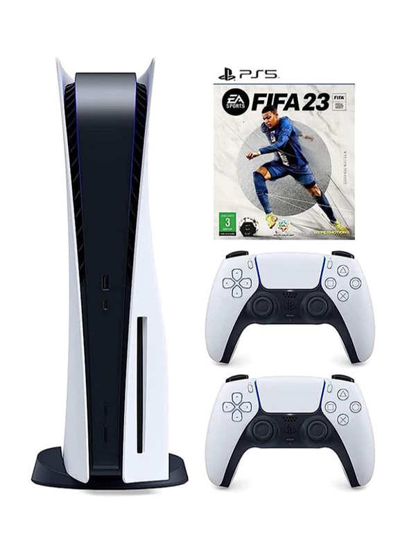 Sony PlayStation 5 Disc Console with Extra Controller and FIFA 23, White/Black