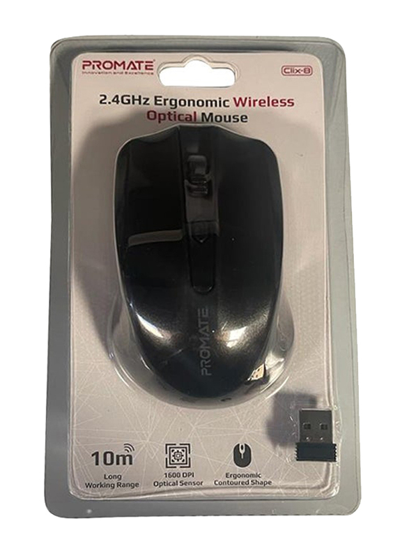 Promate Portable Optical Wireless Mouse, Black