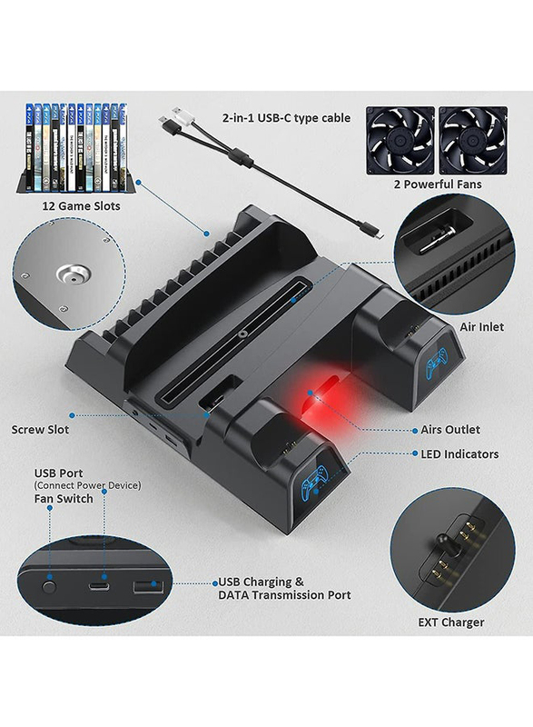 Oivo Wireless Cooling Stand with Controller Charger for PlayStation 5 (PS5) Disc, Black