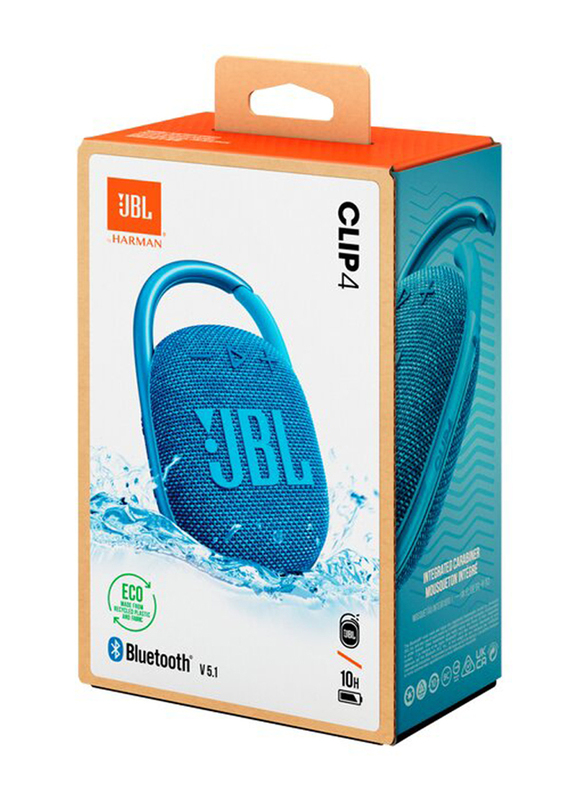 JBL Clip 4 Eco Small Portable Bluetooth Speaker, Blue
