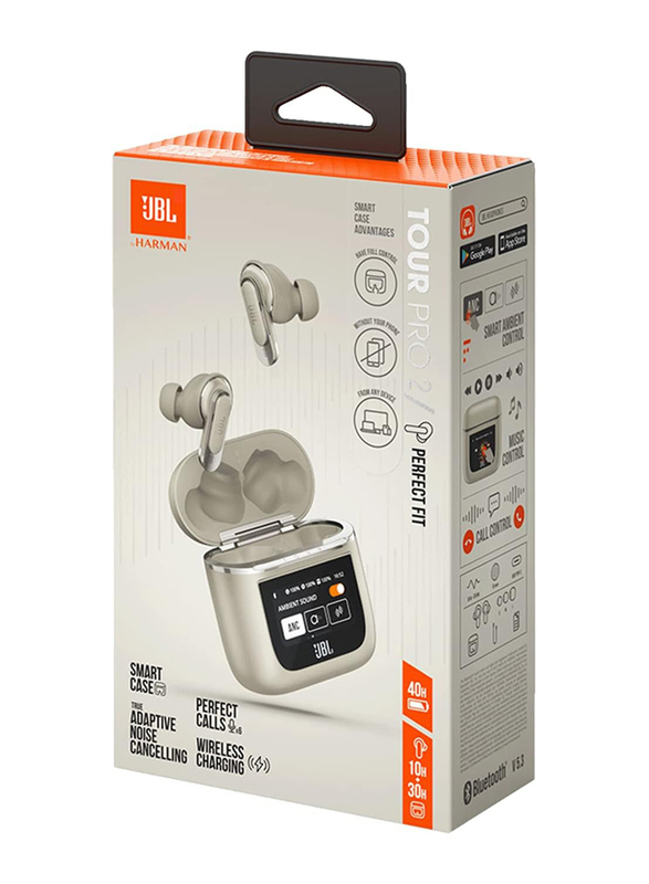 JBL Tour Pro 2 True Wireless In-Ear Noise Cancelling Earbuds with Smart Case and Smart Ambient, Champagne