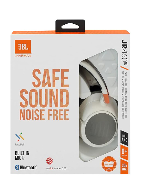 JBL JR460NC Wireless Over-Ear Noise Cancelling Kids Headphones, White