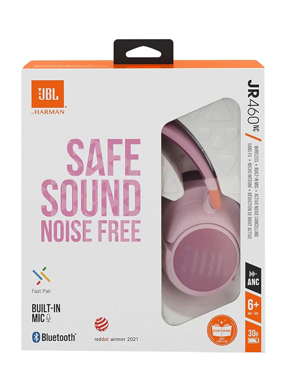 JBL JR460NC Wireless Over-Ear Noise Cancelling Kids Headphones, Pink