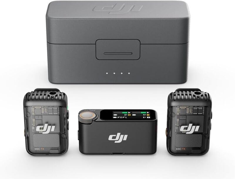 DJI Mic 2 2 TX + 1 RX + Charging Case, All-in-one Wireless Microphone, Intelligent Noise Cancelling, 32bit Float Internal Recording, 250m 820 ft. Range, Microphone for iPhone, Android, Camera