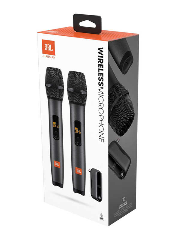 JBL Wireless 2 Microphone System, High Vocal Quality, Rechargeable UHF Dual Channel Wireless Receiver, JBLWIRELESSMIC, Black