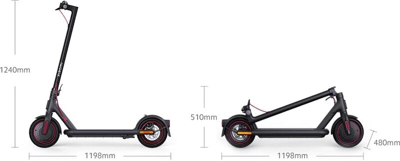 Xiaomi Electric Scooter 4 Pro Black with Dual Braking System up 25 Km/H Maximum Speed  55km Super long range battery life  10 inch self-sealing tires 2023 Model, 1240X1198mm