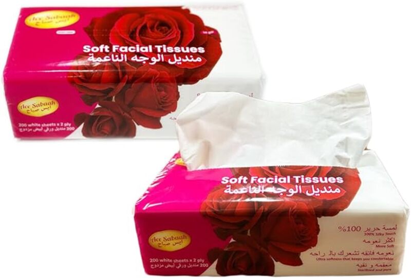 Ace Sabaah Soft Facial Tissues 200 White Sheets X 2 ply, Pack of 30
