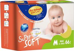 Ace Sabaah Super Soft Baby Diaper, Size Medium, Midi 5 - 10 Kg, Pack of 66 pcs