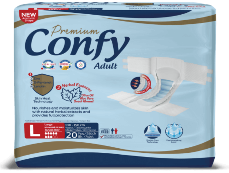 Premium Confy Adult Disposable Diapers LARGE 100 - 150cm, Pack of 20 pcs