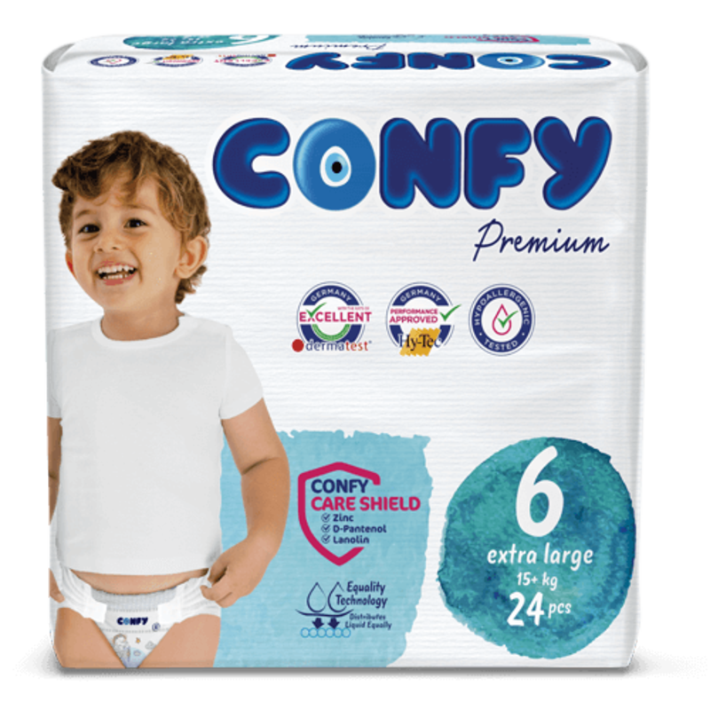 Confy Premium Diapers Extra Large 6, 15+kg, Pack of 24pcs