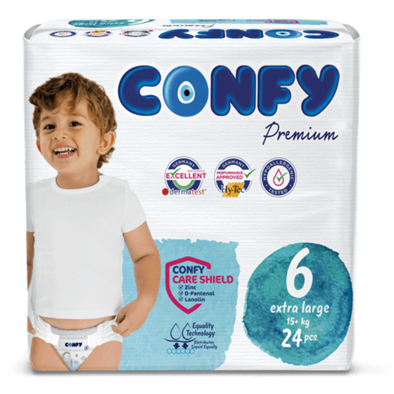 

Confy Premium Diapers Extra Large 6, 15+kg, Pack of 24pcs