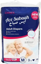 Ace Sabaah Adult Diaper, Size Medium , Waist 85-125cm, Pack of 9pcs