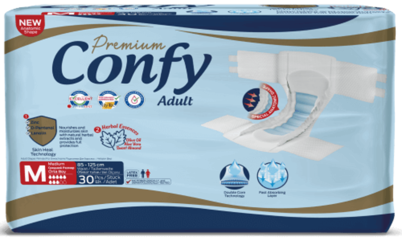 

Premium Confy Adult Disposable Diapers MEDIUM 85-125cm, Pack of 30 pcs
