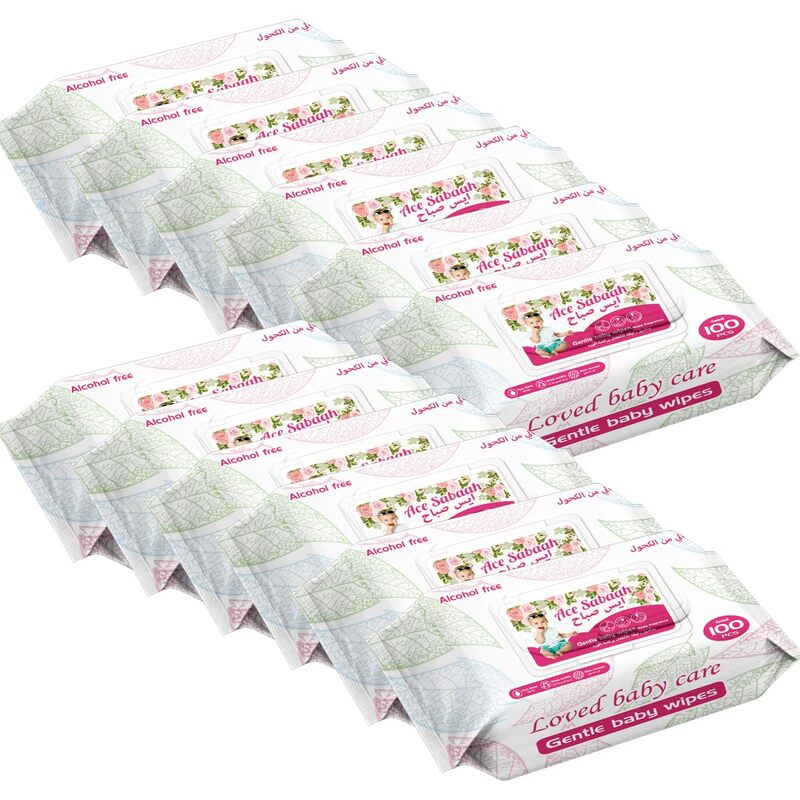 Ace Sabaah Baby Wet Wipes 100s, Rose Scent, Pack of 12