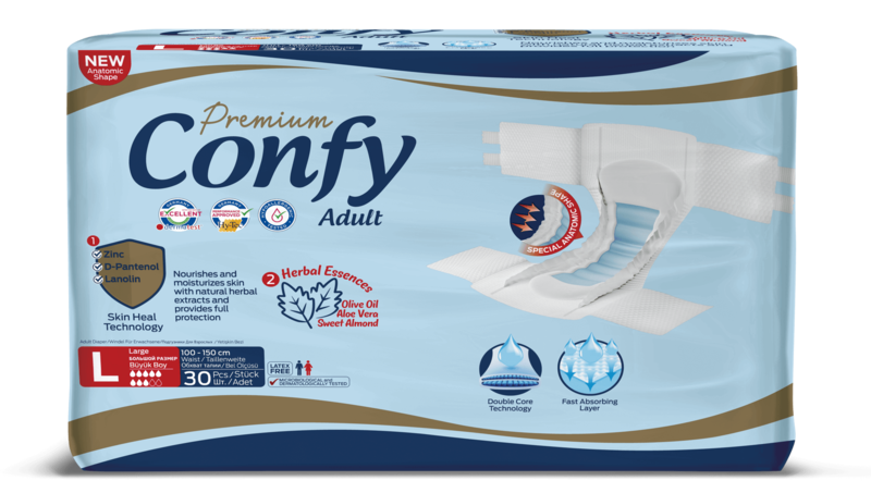 

Premium Confy Adult Disposable Diapers LARGE 100 - 150cm, Pack of 30 pcs