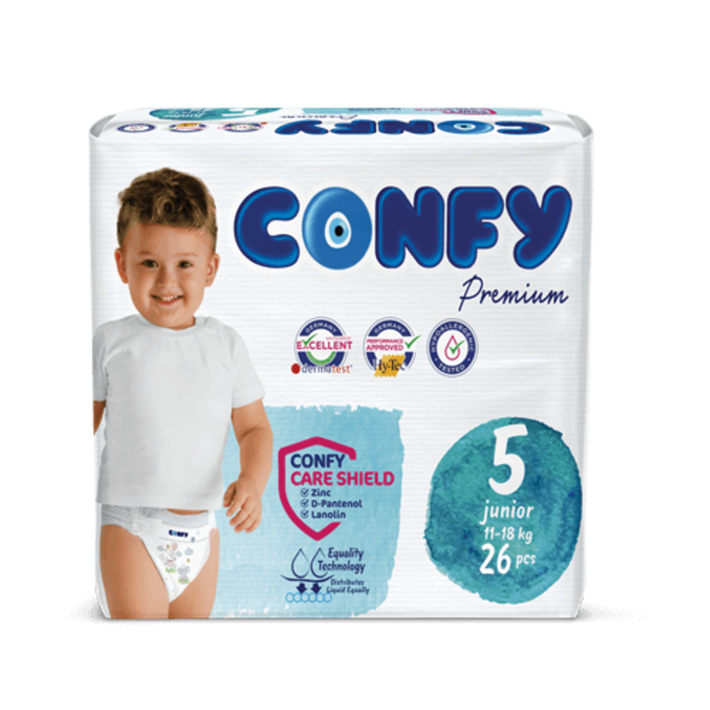 Confy Premium Diapers Juinior 5, 11-18kg, Pack of 26Pcs