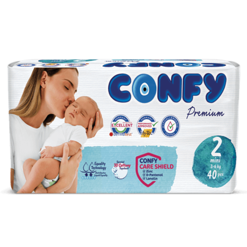 Confy Premium Diapers Mini 2, 3-6kg, Pack of 40pcs