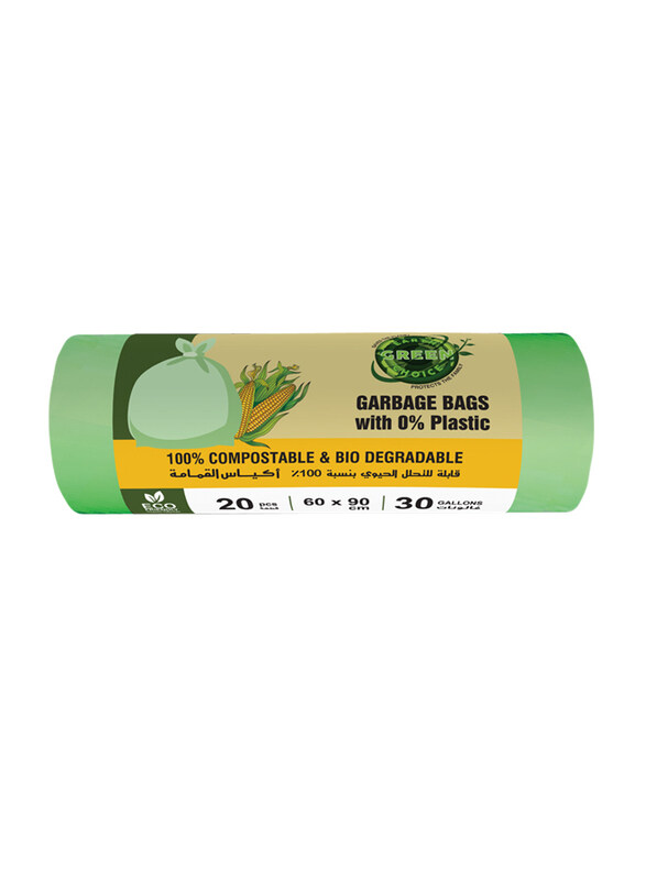 

Earth Green Choice Compostable Trash Bags, 60x90cm, 30 Gallons, 20 Bags, EGCCTB6090S, Green