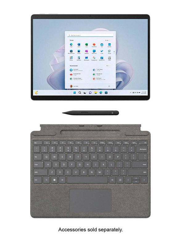 Microsoft Surface Pro 9 2 in 1 Laptop, 13" PixelSense Flow Touch Display, Intel Core i5-1245U, 256GB SSD, 8GB RAM, Intel Iris Xe Graphics, Bluetooth, EN KB, Win 11 Pro, QF1-00007/S1W-00004, Platinum