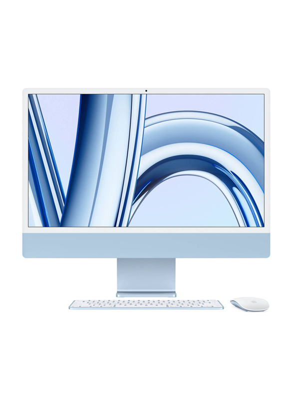 Apple iMac AIO Desktop Computer, 24" 4.5K Retina Display, Apple M3 Chip, 8-Core CPU Processor, 512GB SSD, 8GB RAM, Apple 10-Core GPU Graphic Card, EN Keyboard, macOS, MQRR3 B/A, Blue