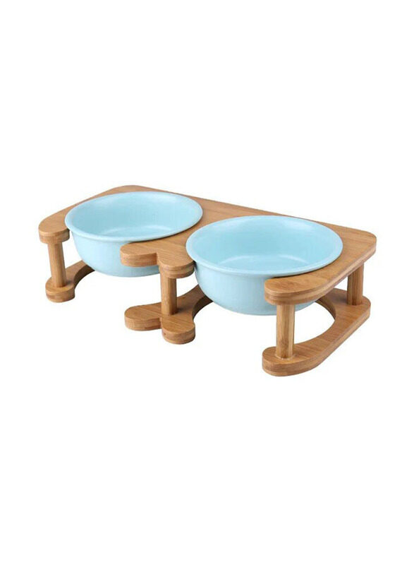 

E.V.A. Home Decor Tiber Ceramic Cat Double Feeding Bowl, Small, Blue