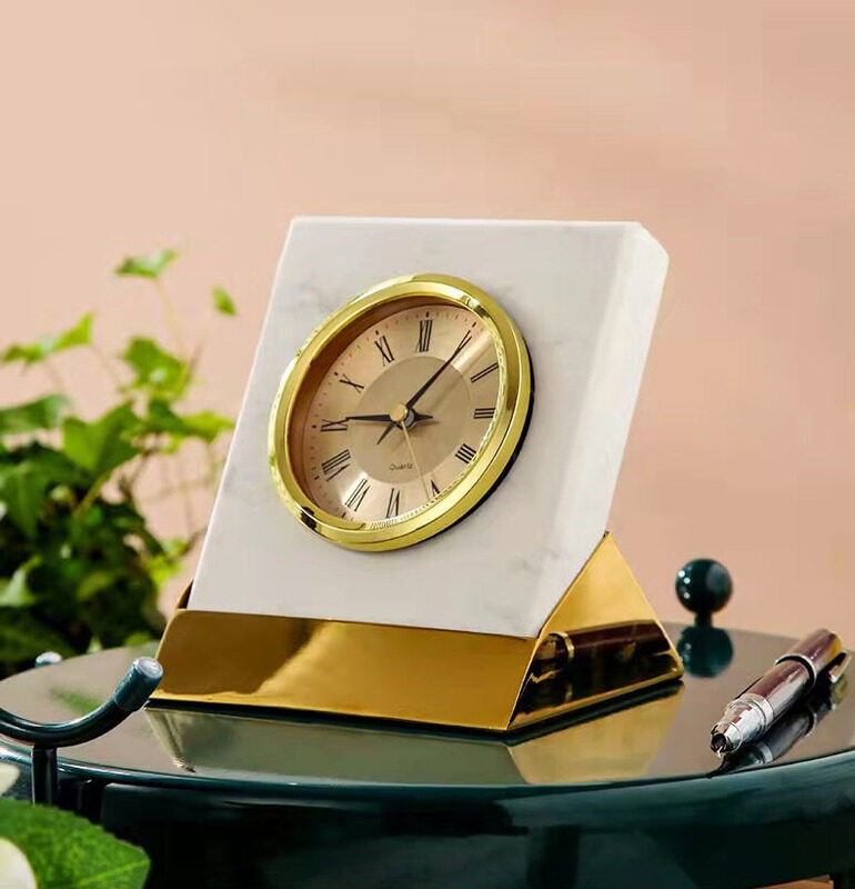 

E.V.A. Home Decor Sandy Taupe Desk Clock, White/Gold