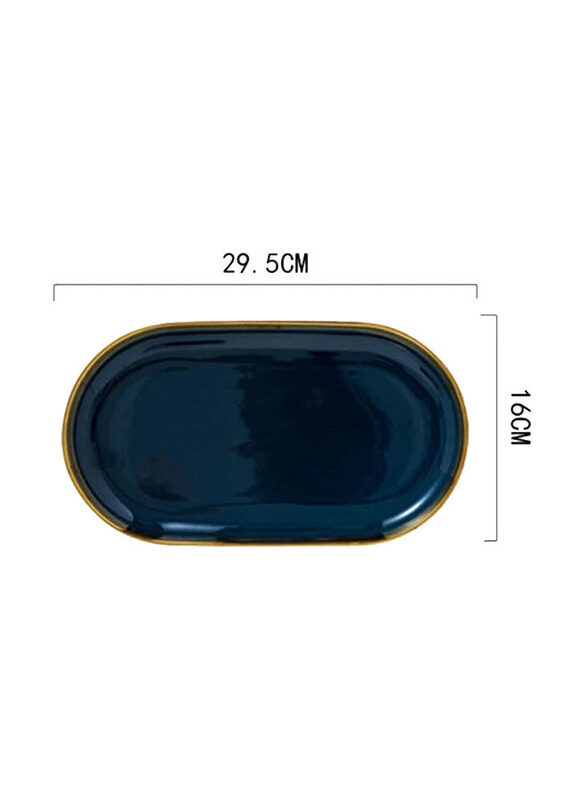 

E.V.A. Home Decor 12-inch Tangaroa Dinnerware Collection Oval Plate, Navy Blue