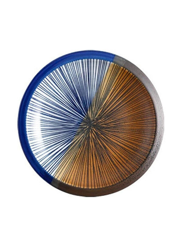 

E.V.A. Home Decor 7-inch Nautilus Dinnerware Collection Ceramic Round Bowl, Blue/Brown
