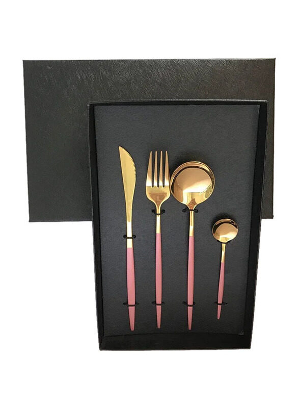 

E.V.A. Home Decor 16-Piece Flint Stainless Steel Flatware Set, Gold/Pink